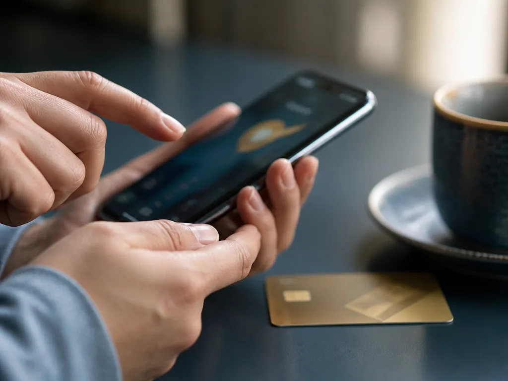 Person betalar räkningar och hanterar autogiro via internetbanken på mobilen